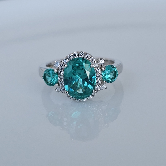 Beautiful Lab Created Paraiba Tourmaline Ring Sterling Silver Size 6! - Picture 9 of 10